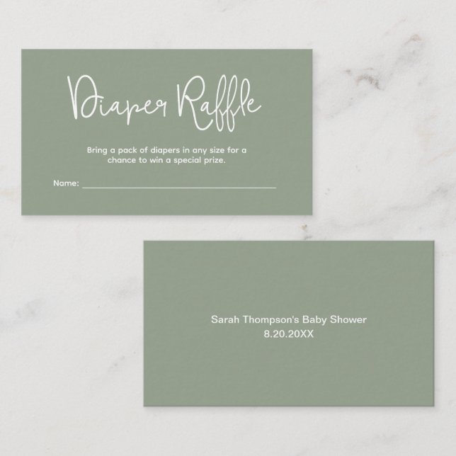 Modern Baby Shower Sage Green Diaper Raffle Tilläggskort (Fram/baksida)