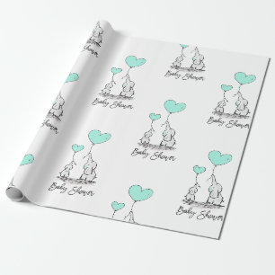 Modern BABY SHOWERelefantMINT & grå färggåva Presentpapper