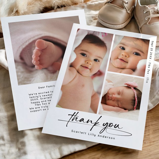 Modern Baby Tack Simple 3 Photo Collage Kort (Skapare uppladdad)