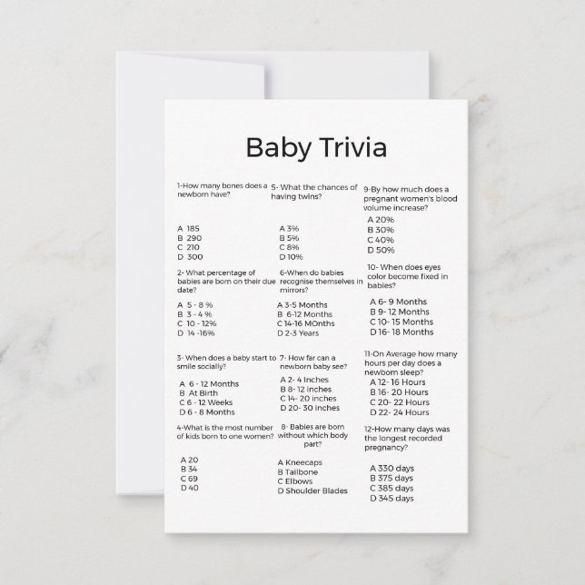Modern baby trivia-matchkort för babyduschspel (Framsida)