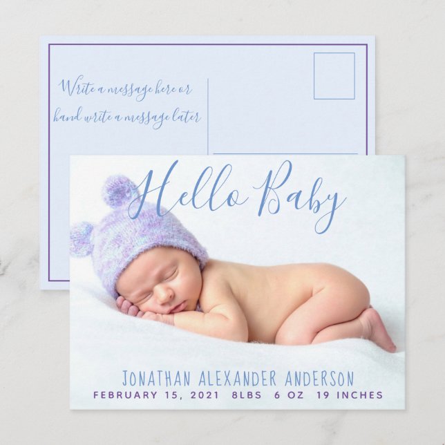 Modern Baby-vykort för foto-födelsemeddelande Meddelande Vykort (Fram/baksida)