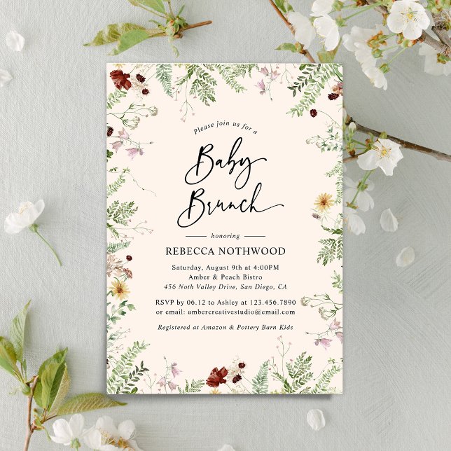 Modern Baby  Wildblommor Baby Brunch Inbjudningar (Skapare uppladdad)
