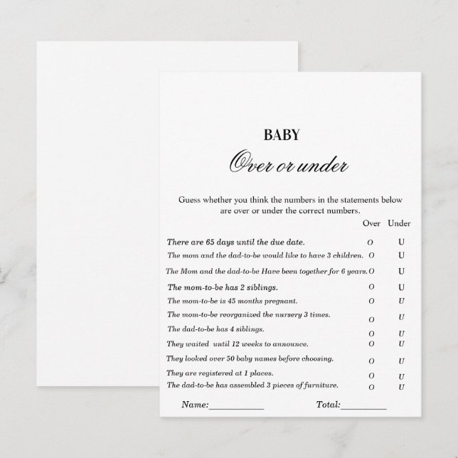 Modern babyduschspel om eller under spel vykort (Fram/baksida)