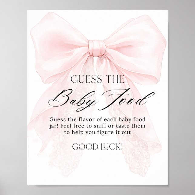 Modern babyfest för flicka med rosa rosett - Gissa Poster (Framsidan)