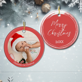 Modern Baby's first Christmas Festive Photo Julgransprydnad Keramik