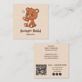 Modern babysittande verksamhet | Cute Bear Fyrkantigt Visitkort
