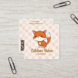 Modern babysittande verksamhet | Fox Gingham Mönst Fyrkantigt Visitkort