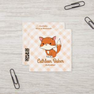 Modern babysittande verksamhet Fox Gingham Mönst Fyrkantigt Visitkort