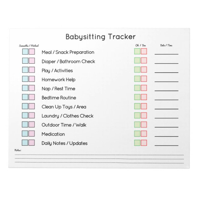 Modern Babysitting Tracker Task Planner Anteckningsblock (Framsida)