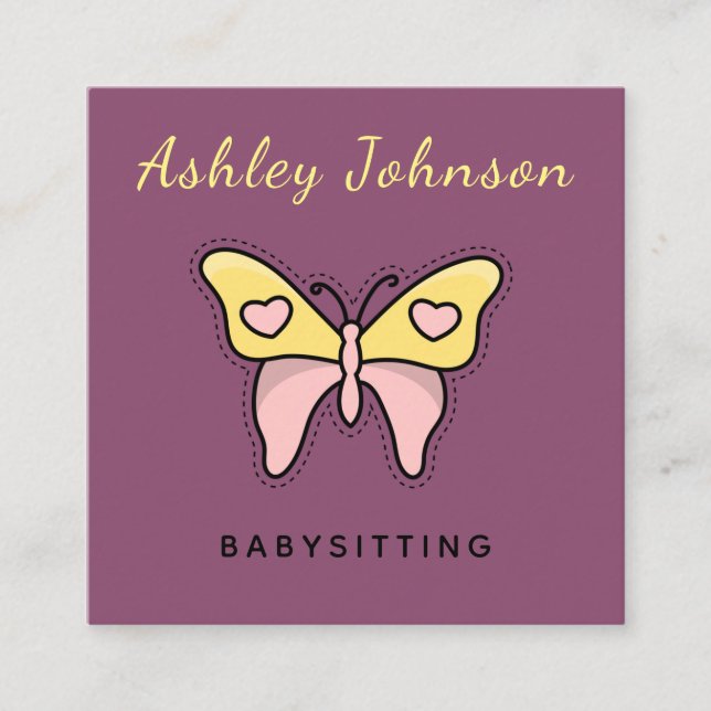 Modern Babysittservice Butterfly Social Media Fyrkantigt Visitkort (Framsida)