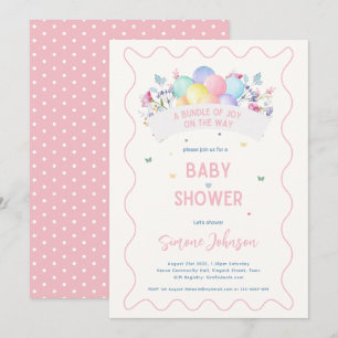 Modern babyskor, teme Wildblommor Bubblor Inbjudningar