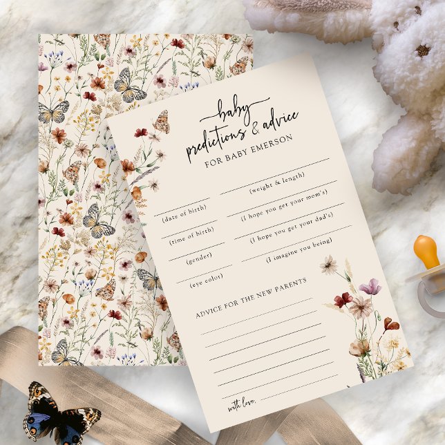Modern babystödram (Watercolor Wildflower Modern Baby Shower Advice Game Card by Painted Paperie
)