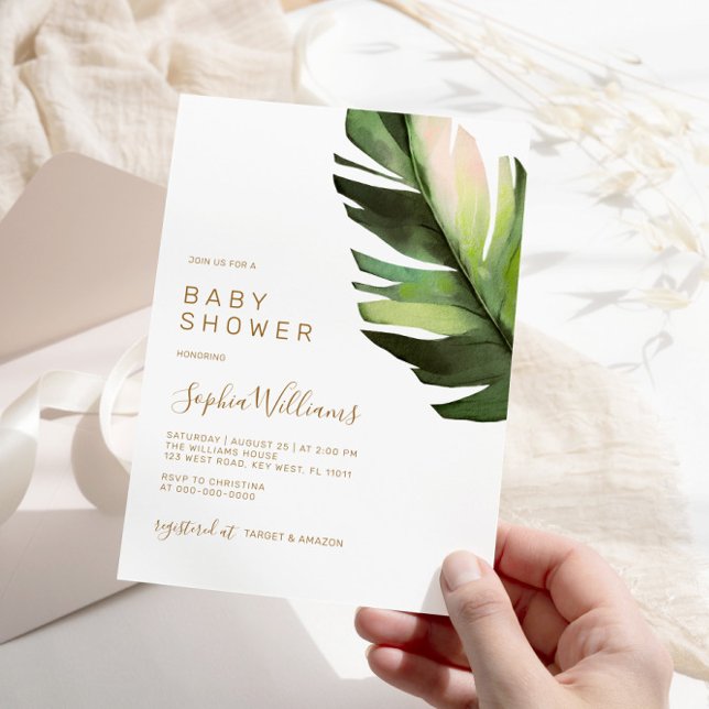 Modern babystövel för den tropiska Blommigten Hand Inbjudningar (Skapare uppladdad)