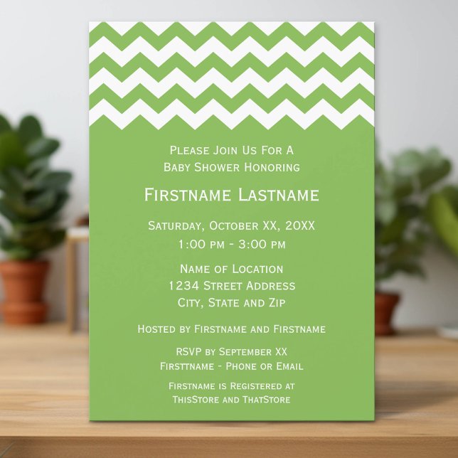 Modern babystövel med Grönt och vita kuponger Inbjudningar (Custom Invitation with Download Option)