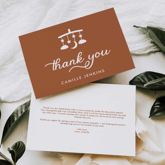 Modern babystövel tack kort (Modern Terracotta Baby Shower Thank you card)