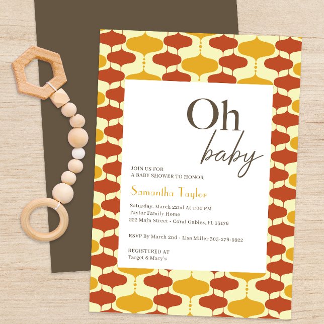 Modern babyutsändning från Baby i mitten av århund Inbjudningar (Mid Century Modern Patterned Baby Shower Invitation  )