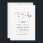Modern babyvisningsprogram för Rustic Elegant Inbjudningar<br><div class="desc">Modern kallduschinbjudan för svarta och vita barn med en enkel design med "Oh Baby" i ett stil-skript,  typografi. Denna elegant könsneutrala inbjudan med minimalistisk layout är underbar oavsett om du har en pojke eller en flicka.</div>