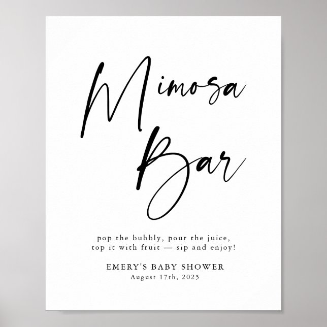 Modern babyvisningsskylt Mimosa Pub-tecken Poster (Framsidan)