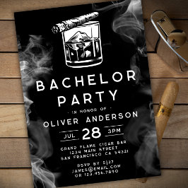 Modern Bachelor Party Cigars and Whiskey Black Inbjudningar