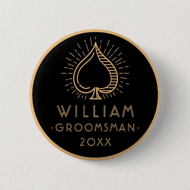 Modern Bachelor Party Groomsman Ace Spade | Svart Knapp (Framsida)