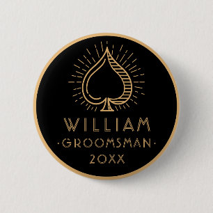 Modern Bachelor Party Groomsman Ace Spade Svart Knapp
