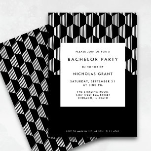 Modern Bachelor Party Minimal Black and White Inbjudningar