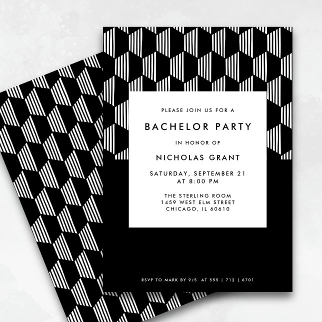 Modern Bachelor Party Minimal Black and White Inbjudningar (Fully customizable.
)
