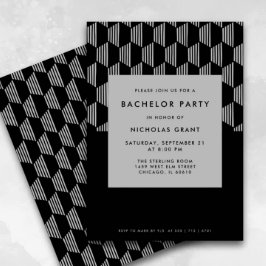 Modern Bachelor Party Minimal Black Silver Inbjudningar