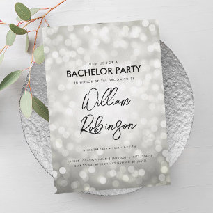 Modern Bachelor Party Silver Glitter Ljus Inbjudningar