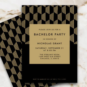 Modern Bachelor Party Snyggt Black och Guld Inbjudningar