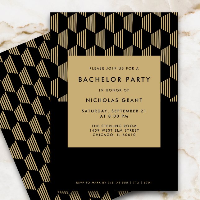 Modern Bachelor Party Snyggt Black och Guld Inbjudningar (Skapare uppladdad)