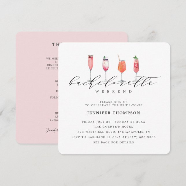 Modern  Bachelorette Helg Inbjudningar (Fram/baksida)