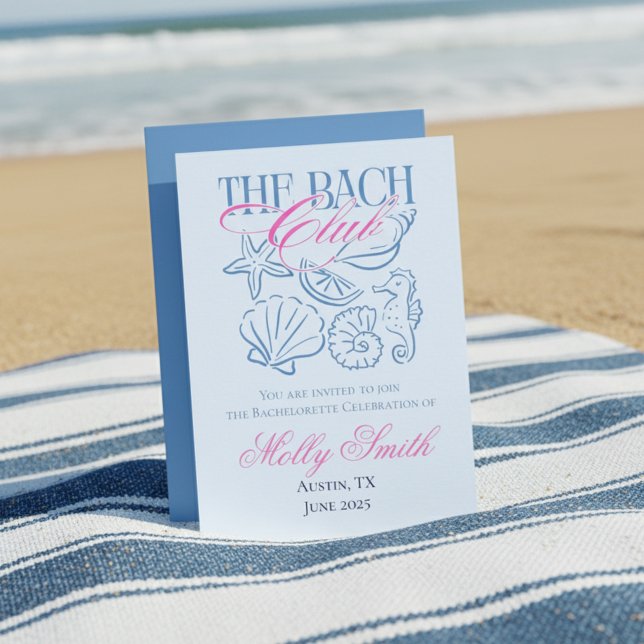 Modern Bachelorette Helg Itinerary Inbjudningar (Plan your beachside bash in style with this Coastal “Bach Club” Bachelorette Itinerary! )