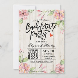 Modern Bachelorette Party Rosa Flowers Rustic Wood Inbjudningar