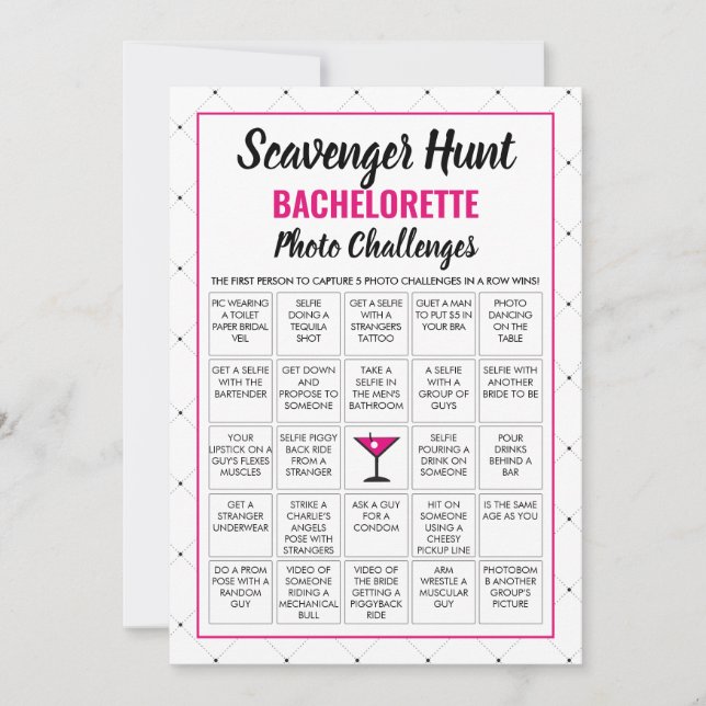 Modern Bachelorette Photo Scavenger Hunt Game Card Inbjudningar (Framsida)