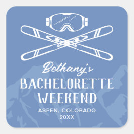 Modern Bachelorette Skiing Fyrkantigt Klistermärke