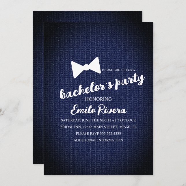 Modern Bachelors Party Texturerad Bow Inbjudningar (Fram/baksida)