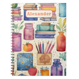 Modern Back to school försörjer Mönster Namn Anteckningsbok