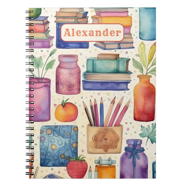 Modern Back to school försörjer Mönster Namn Anteckningsbok (Framsidan)