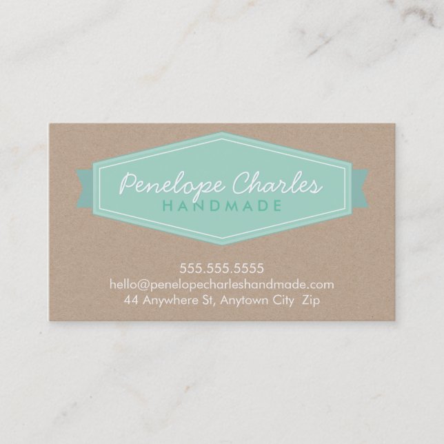MODERN BADGE LOGOTYP pastel fold mynta Eco Kraft Visitkort (Framsida)