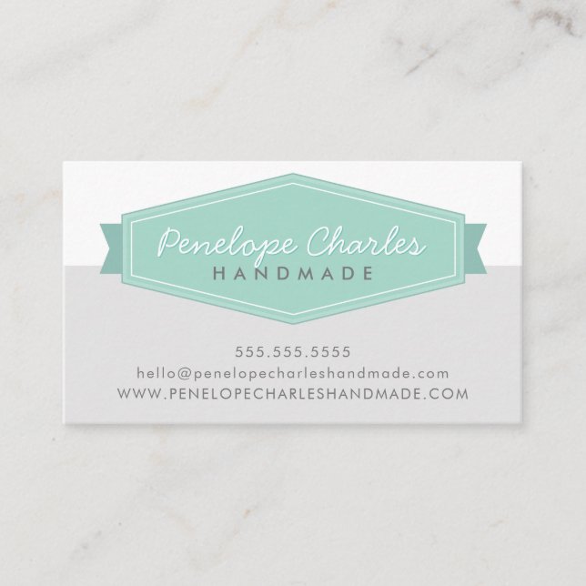 MODERN BADGE LOGOTYP retro pastel mint medium gråt Visitkort (Framsida)