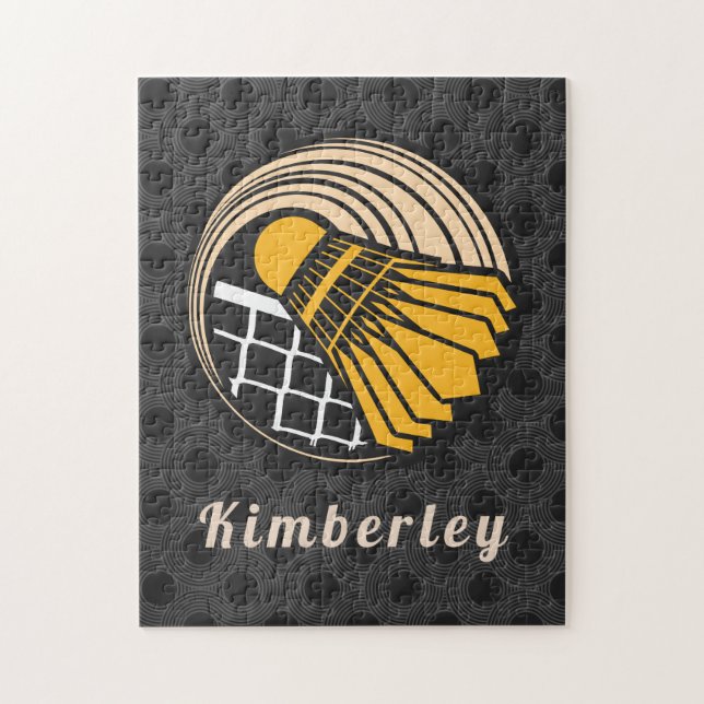 Modern Badminton Theme Player Coach Namn Doted Pussel (Vertikal)