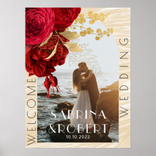 Modern båge foto burgunder röd blomster välkomst b poster