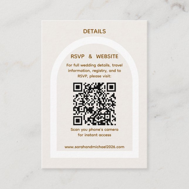 Modern båge & guld glitter QR-kod RSVP-information Tilläggskort (Framsida)