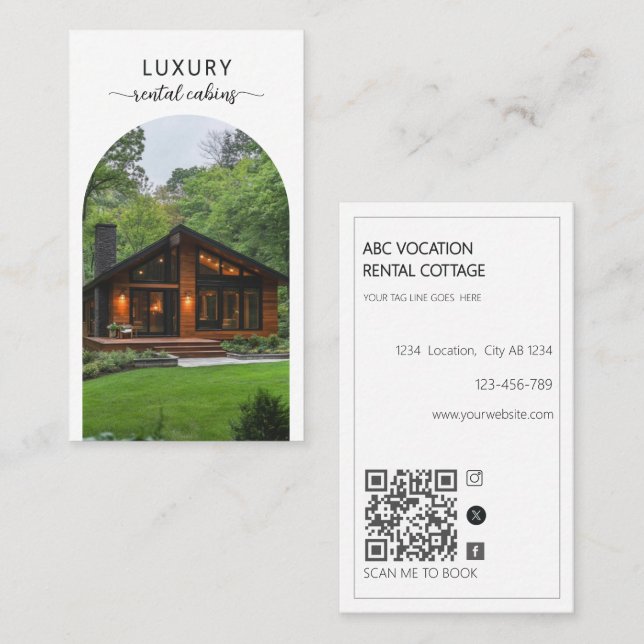 Modern båge QR-kod Semesteruthyrning Gästhus Visitkort (Fram/baksida)