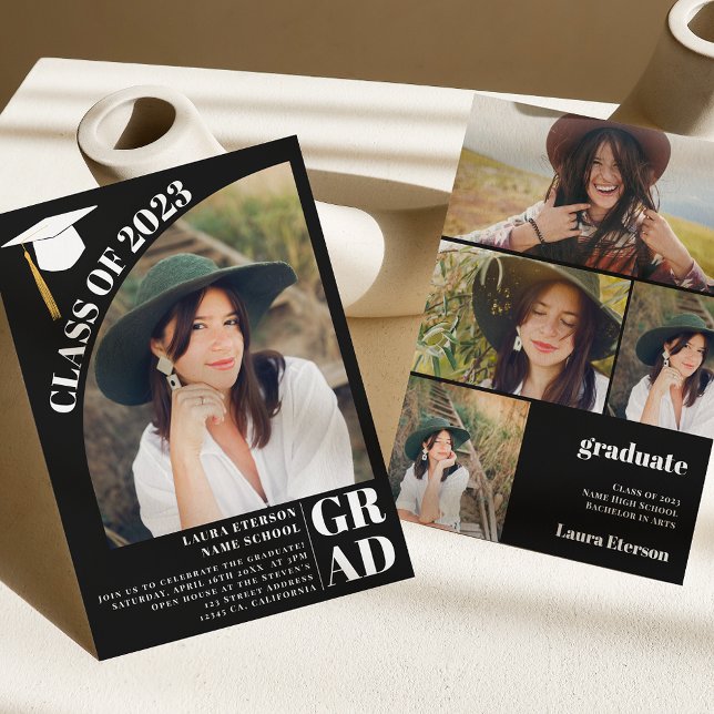 Modern båge svart 5 foton studenten inbjudningar (Skapare uppladdad)