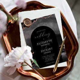 Modern Bågformad Svart Roséguld Agat Bröllop Inbjudningar