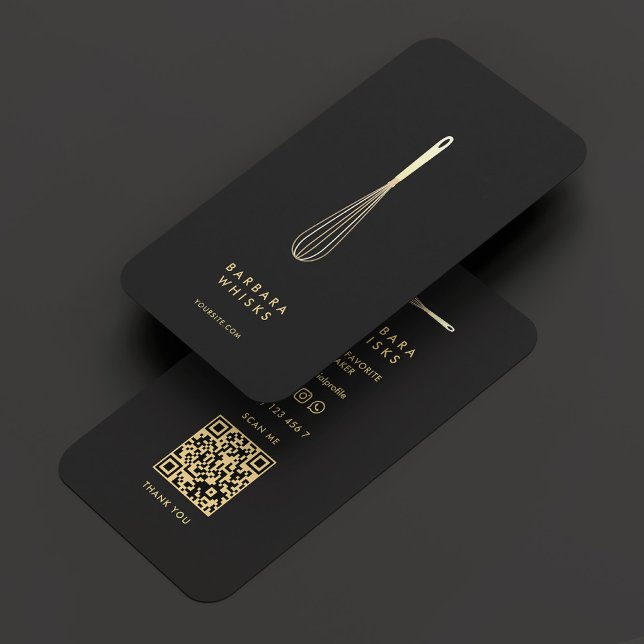 Modern Baker Elegant Black Guld Whisk Visitkort (Modern Baker Pastry Elegant Black Gold Whisk Business Card
)