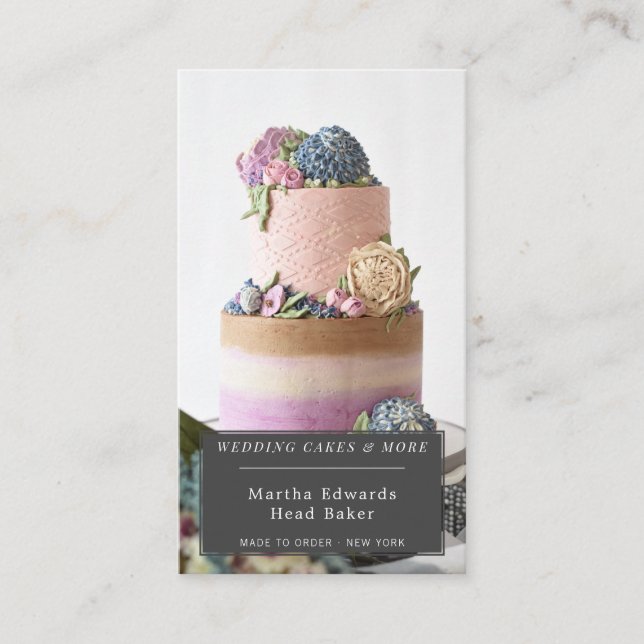 Modern bakerska bröllop-tårtfotografi visitkort (Framsida)