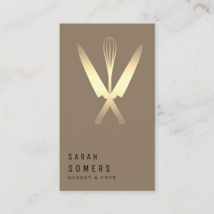 Modern Bakery Business Guld Glitter Knivar & Whisk Visitkort